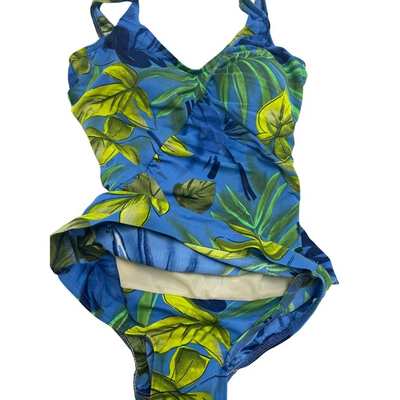 Vintage 80s Floral Tank Swimsuit One Piece Swimwear Tropical Print Beach JS - Picture 3 of 9